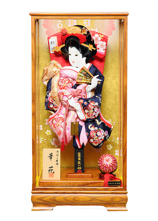 【匠一好羽子板】【羽子板】羽子板18号華苑:正絹金襴桜刺繍振り袖羽子板:木目ケヤキ塗面取ケース;匠一好【羽子板ケース】【正月飾】