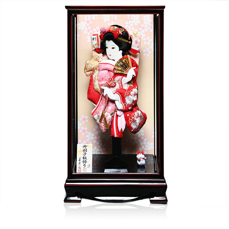 【羽子板】【匠一好】春彩：15号金襴振袖押絵振袖羽子板カットガラスケース：匠一好【羽子板ケース】【正月飾】