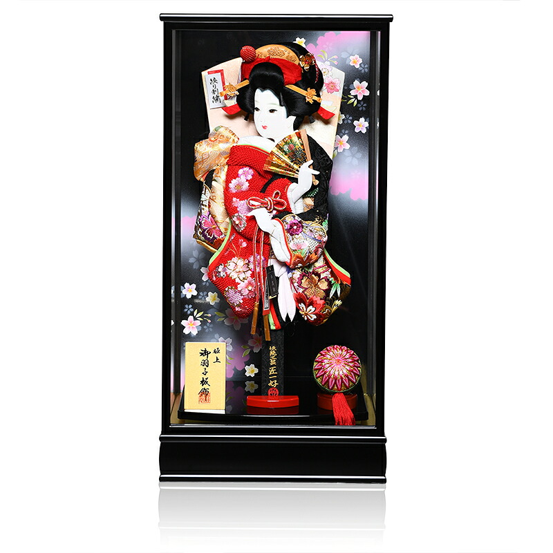 【羽子板】18号絆：鹿の子桜に本真珠／正絹金襴金彩桜刺繍／漆黒塗ケース；匠一好作【羽子板ケース】【正月飾】