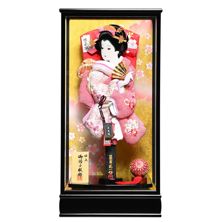 【匠一好羽子板】【羽子板】羽子板 １7号希：金襴刺繍/鹿の子桜刺繍振り袖羽子板：漆黒塗塗桜背景ケース；匠一好作【羽子板ケース】【正月飾】