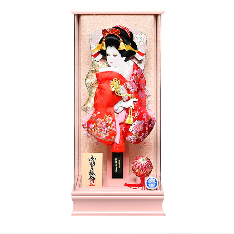 【アクリル羽子板ケース】【羽子板】羽子板15号美月:雪輪に桜刺繍/金襴桜柄振り袖押絵羽子板:パールピンクアクリルケース;伏見屋監修【初正月羽子板】【正月飾】