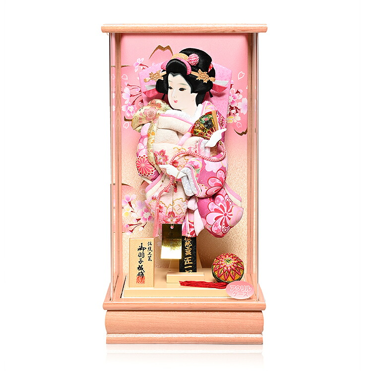 【羽子板】羽子板10号桃音：本仕立・本柘植簪・京友禅押絵羽子板アクリルケース：伝統工芸士匠一好作【正月飾】