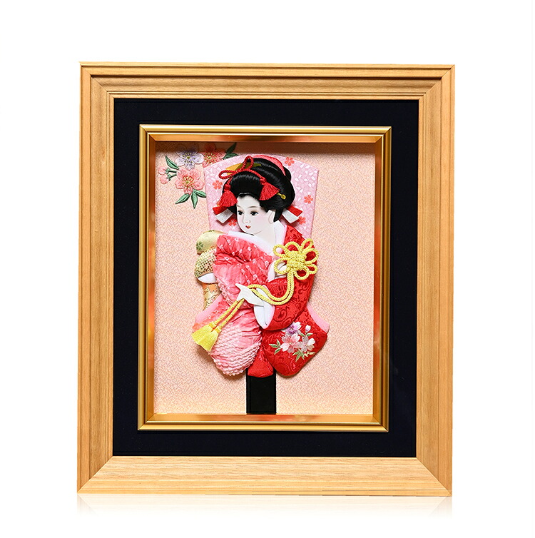 【羽子板】羽子板白木額：8号さくら有松絞金襴/さくら刺繍振袖羽子板：伏見監修【羽子板ケース】