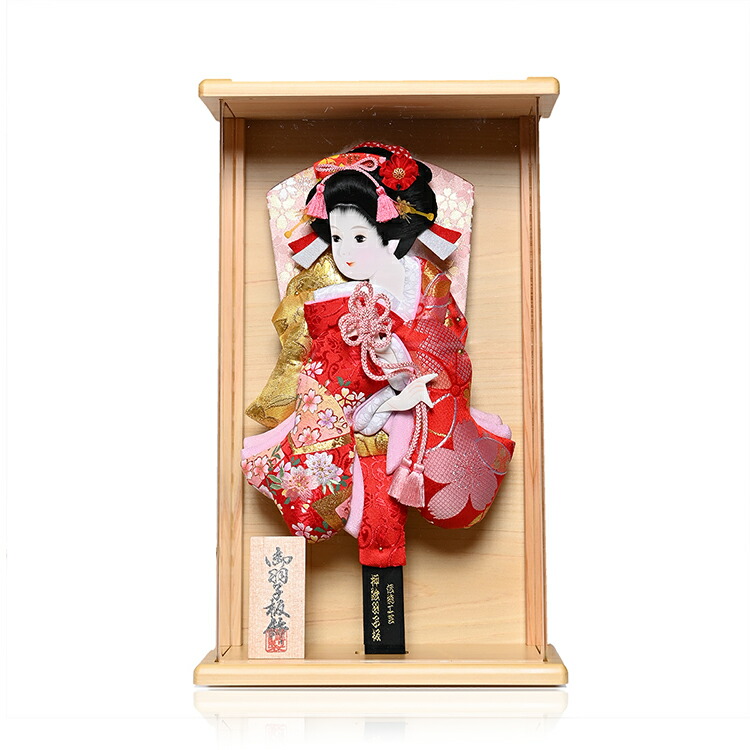 【摘み細工羽子板】羽子板10号アクリルケース桧壁掛飾：江戸勝作【羽子板壁掛】【正月飾】