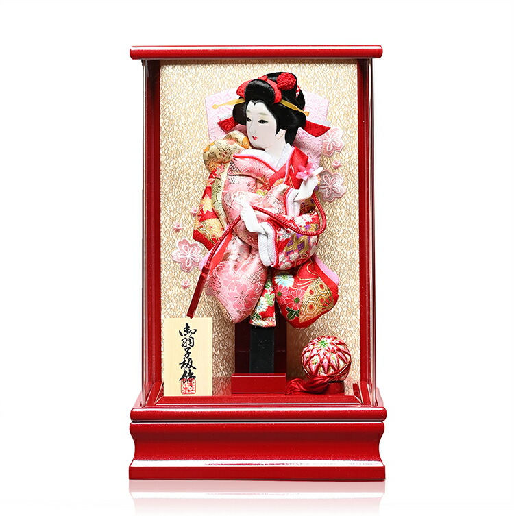 【羽子板】【羽子板盾飾】羽子板8号金襴/金彩裂地押絵羽子板・毬付パールレッドケース；伏見屋監修【羽子板ケース】【正月飾】