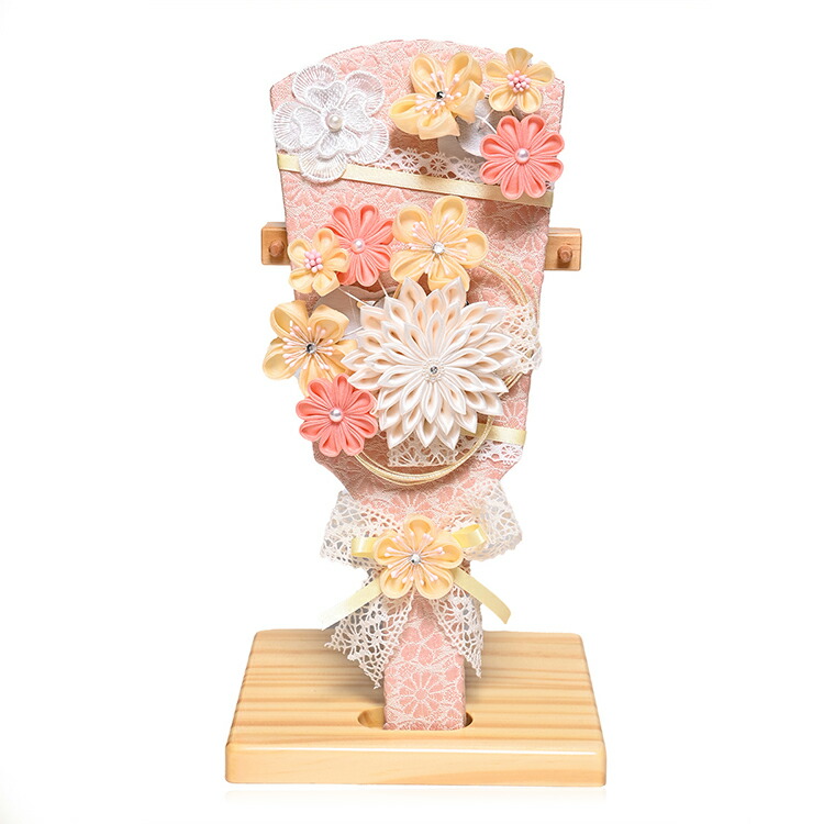 【摘み細工羽子板】羽子板9号愛花つまみ〈ホワイト/オレンジ〉細工羽子板(白木台付)　【羽子板ケース】【正月飾】