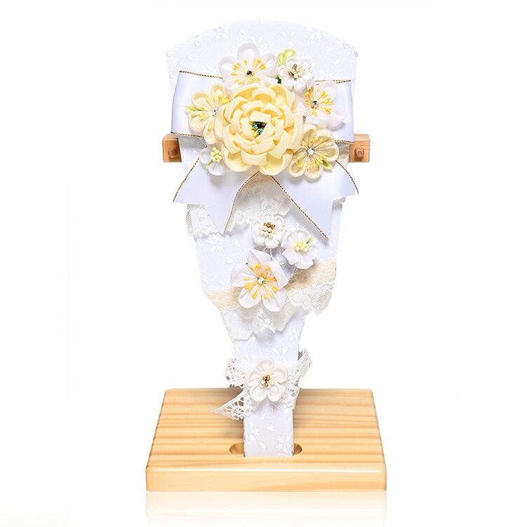 【摘み細工羽子板】羽子板9号愛花つまみ〈イエロー〉細工羽子板(白木台付)　【羽子板ケース】【正月飾】