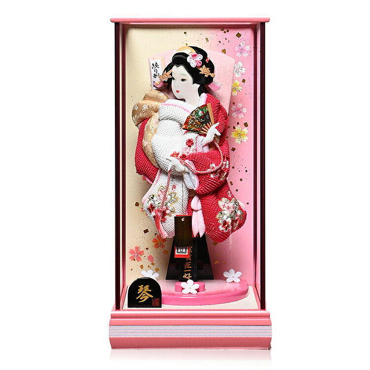 【羽子板】【匠一好作】羽子板13号琴：鹿の子絞桜刺繍押絵羽子板：匠一好作【羽子板ケース】【正月飾】｜人形の伏見屋