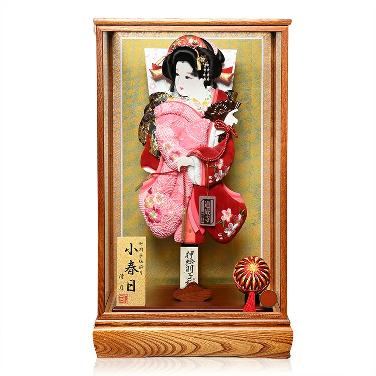 【羽子板】17号道成寺有松絞桜刺繍/別珍桜刺繍振袖押絵羽子板:：タモ材金背景ケース；伏見屋監修 32,500円