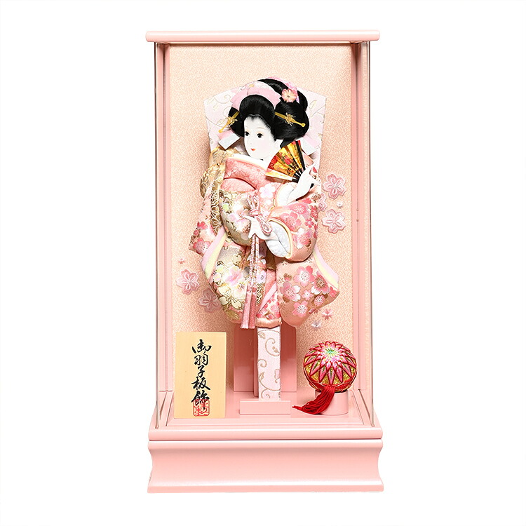 【羽根つき】羽根つき13号華水筋：金彩押絵振袖押絵羽根つき：パールピンクアクリルケース；伏見屋取り締まる【羽根つき容れもの】【正月飾】