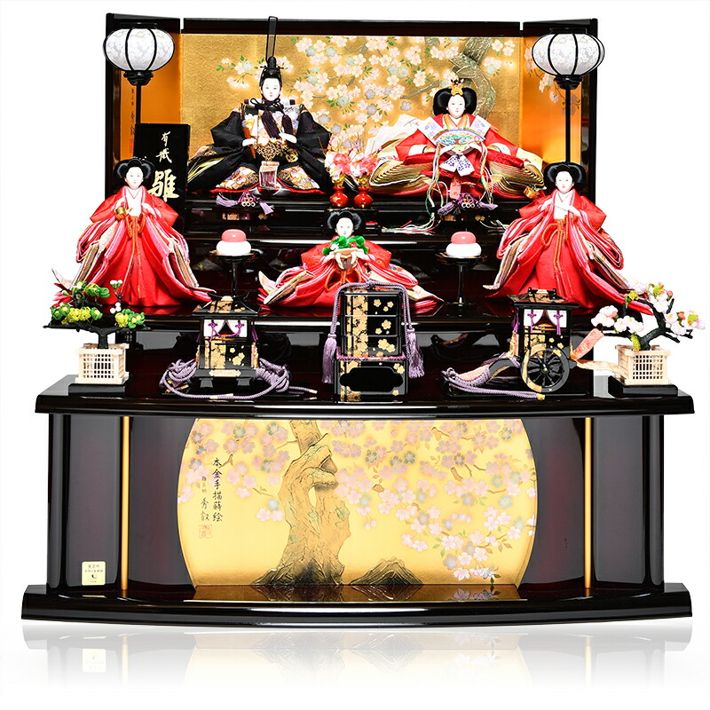 【雛人形】【三段飾】十番親王十二枚着・三五抜袖官女：桜華雛：伏見屋監修【ひな人形】【雛人形　五人飾】｜人形の伏見屋