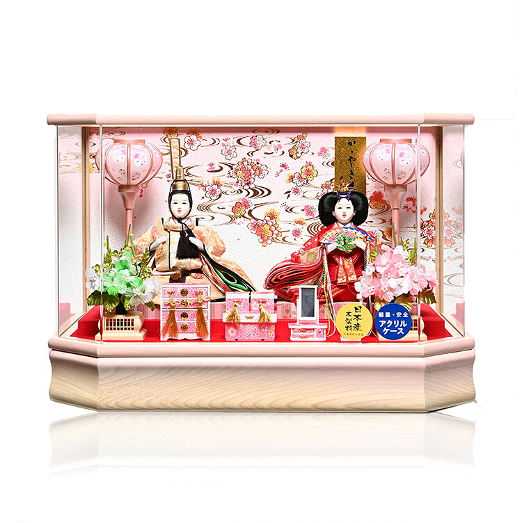 【コンパクト雛ケース】【雛ケース】雛ケース小芥子親王隅切角パノラマケース：伏見屋監修【雛人形】【親王飾】王飾】｜人形の伏見屋