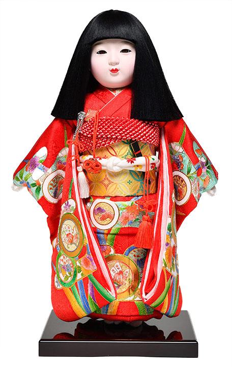 【ひな人形】【市松人形】市松人形１0号市松人形：正絹別染霞に紋柄：元賀章介作【元賀章介】【本仕立市松】