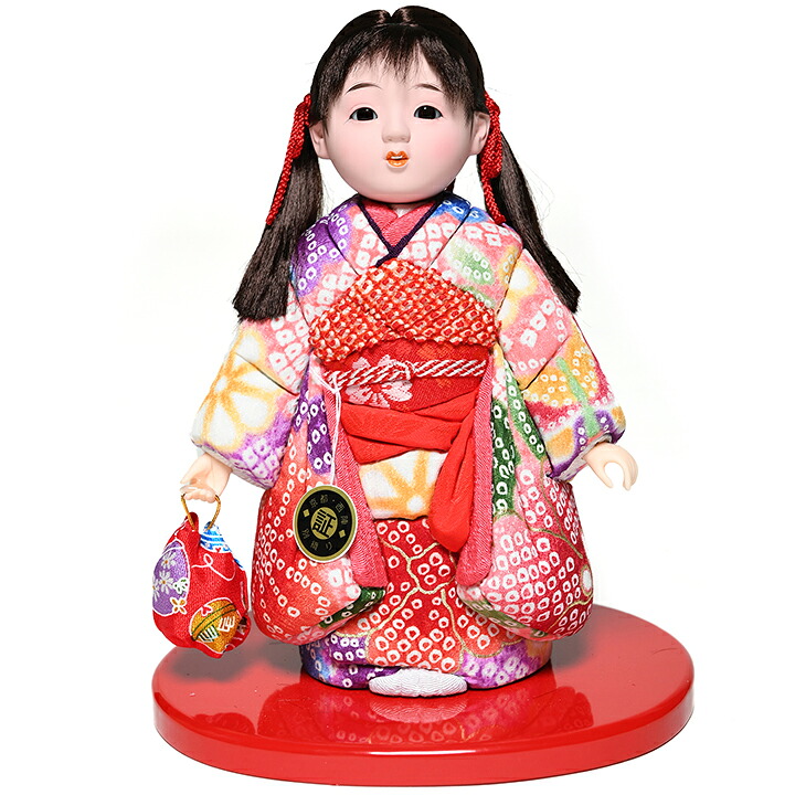 【木目込市松】【市松人形】6号 木目込チリメン京都西陣織友禅衣装市松：芳俊作【ひな人形】【浮世人形】