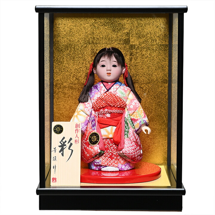 【木目込市松】【市松人形】6号 木目込チリメン京都西陣織友禅衣装市松：芳俊作：ケース入り【ひな人形】【浮世人形】