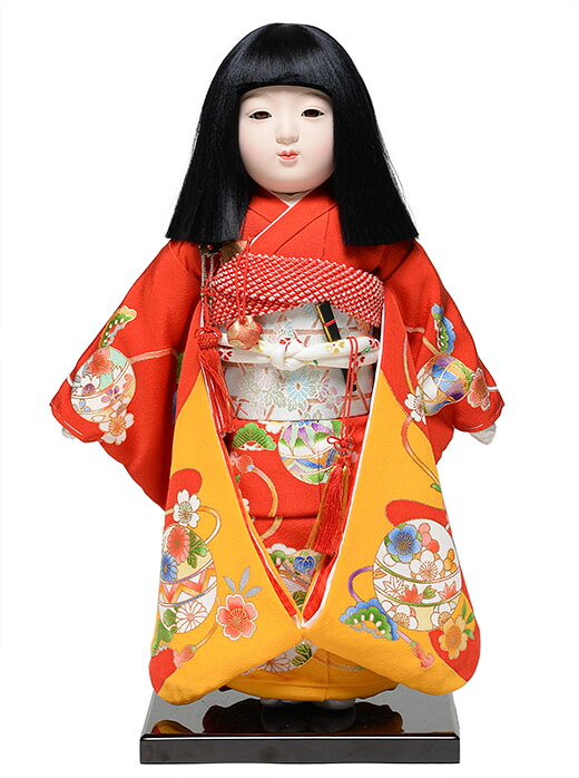 【ひな人形】【市松人形】12号市松人形：正絹京染手縫衣裳：元賀章介作【元賀章介】【本仕立市松】