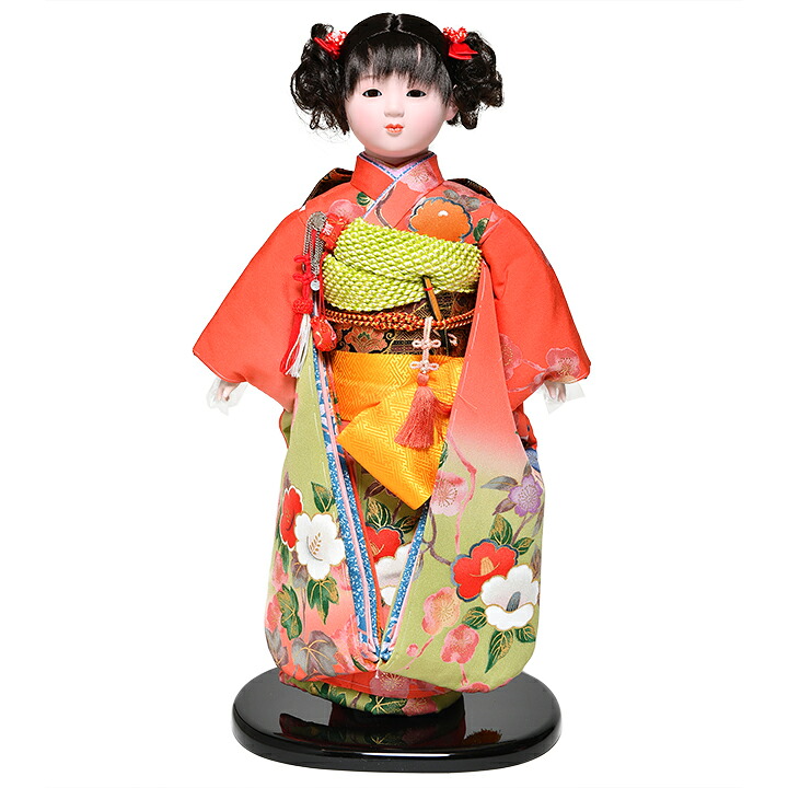 【ひな人形】【市松人形】13号市松人形:正絹友禅衣裳【カール】:草園作【浮世人形】|人形の伏見屋