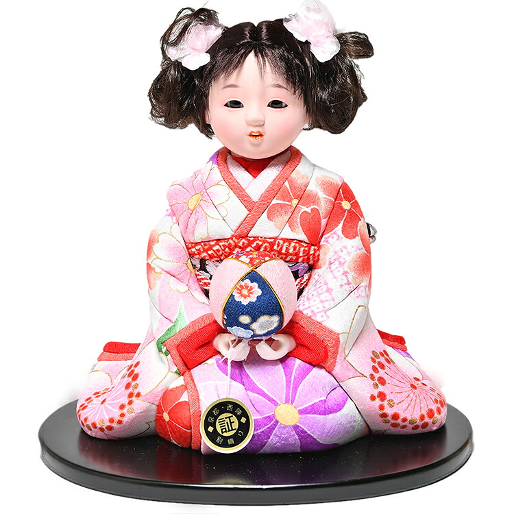 【雛人形】【ひな人形】【市松人形】６号彩花座りカール髪型木目込市松人形：別織京都西陣織：芳俊作【木目込市松人形】【浮世人形】