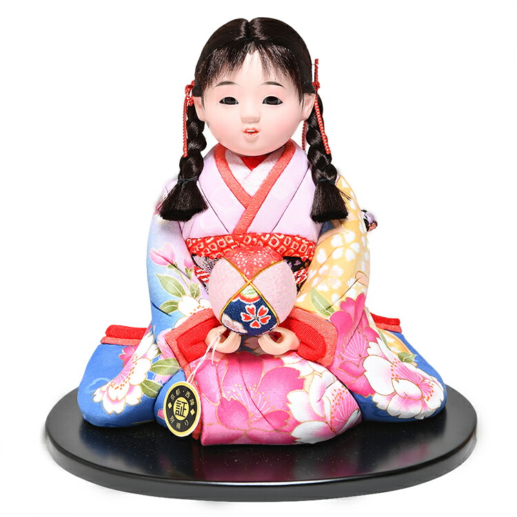 【雛人形】【ひな人形】【市松人形】６号彩花座り三つ編髪型木目込市松人形：別織京都西陣織：芳俊作【木目込市松人形】【浮世人形】