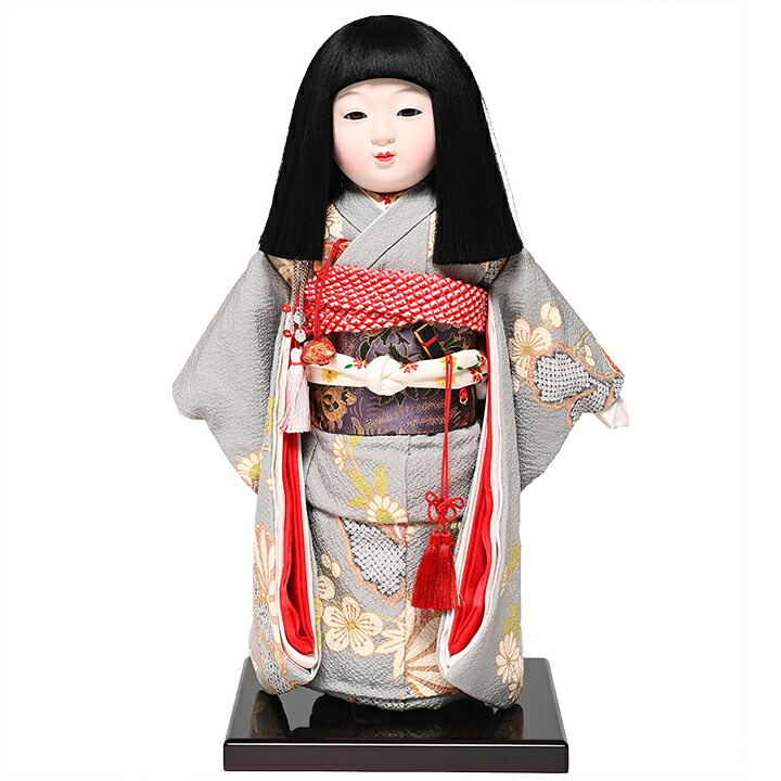 【元賀章介】【ひな人形】【市松人形】10号市松人形：正絹手刺繍手縫衣装：元賀章介作：ケース入り【浮世人形】 人形の伏見屋