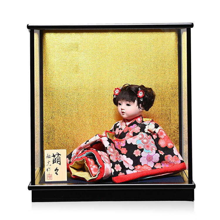 【ひな人形】【市松人形】市松人形8号摘みリボン京友禅衣装抱市松ケース入:敏光作【座市松】【抱人形】|人形の伏見屋