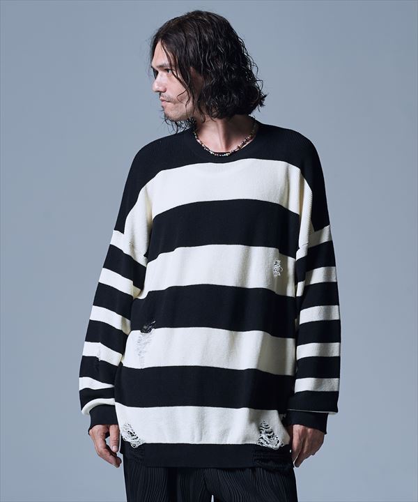 glamb 瓦 Damaged Border Knit ダメージボーダーニット