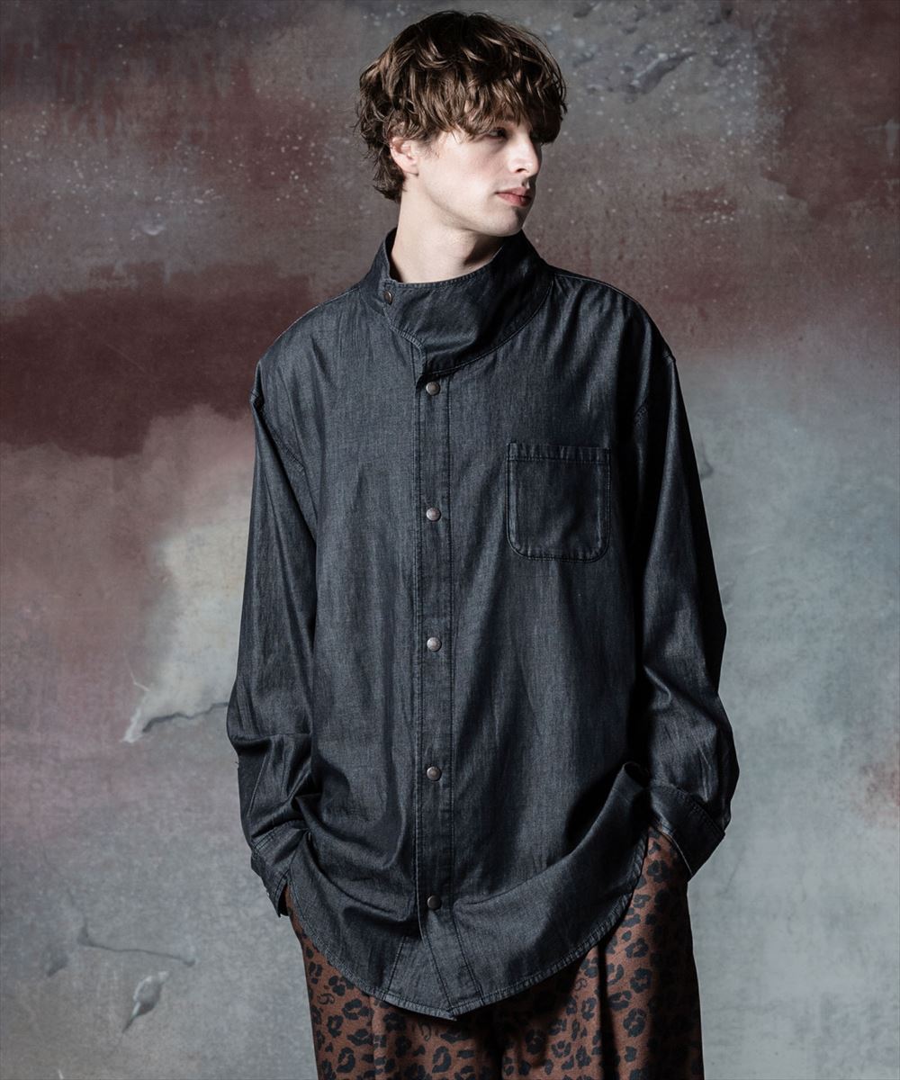 glamb グラム　High Neck Denim Shirt ハイネックデニムシャツ