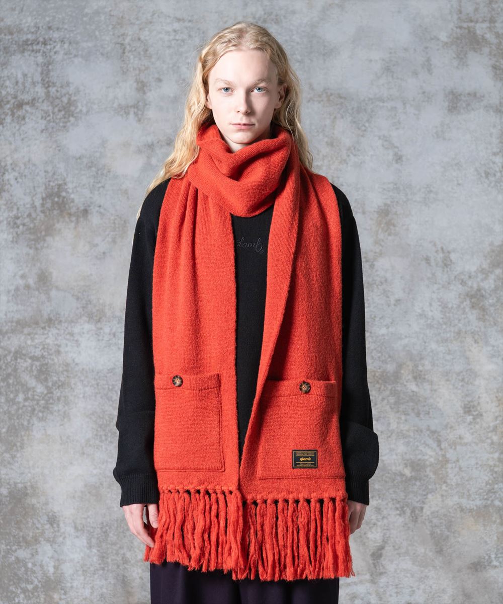 マフラー・ストール MOLLIOLLI FLO Fur Dicky Muffler Red volume fringe check muffler/ボリュームフリンジチェック