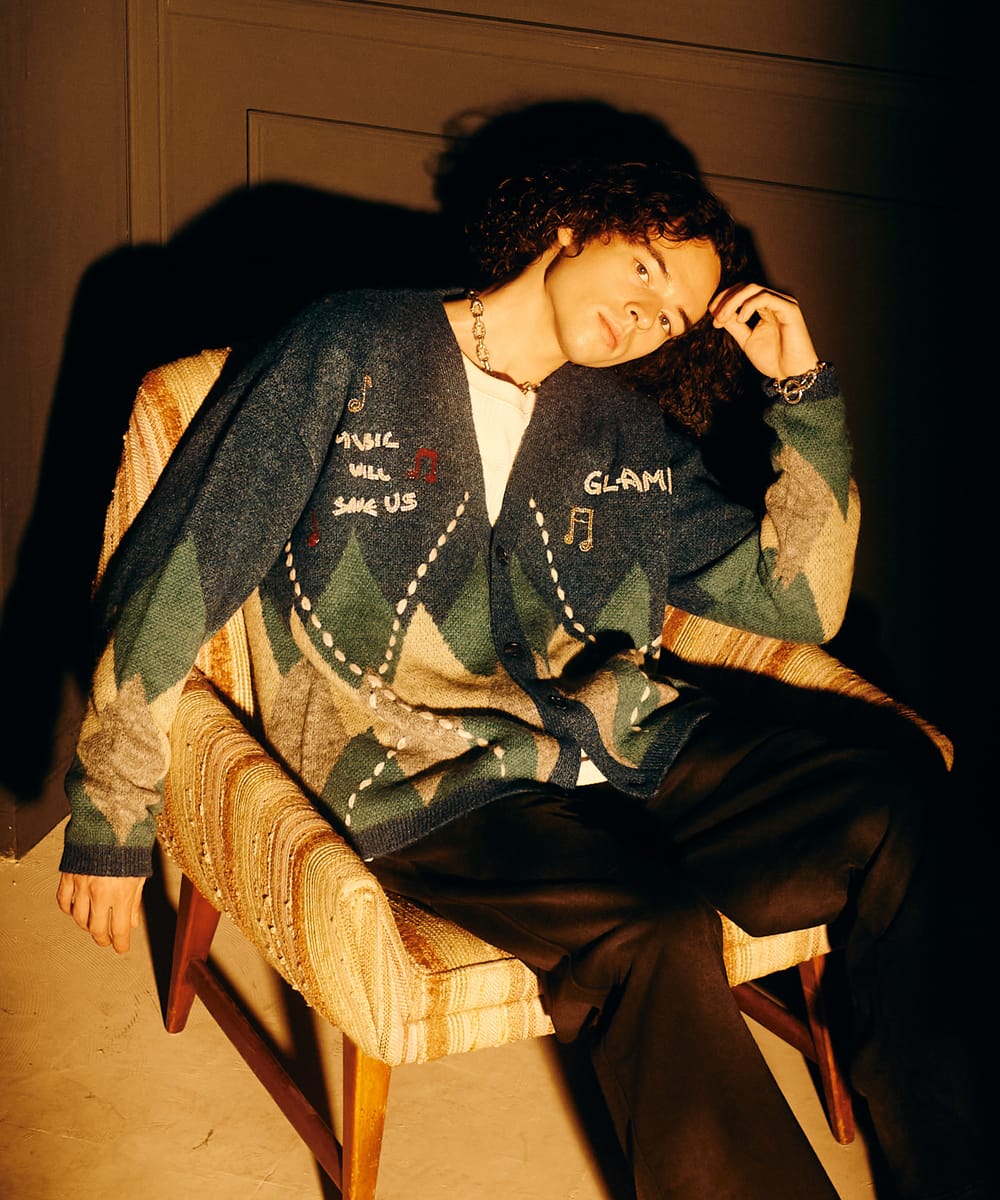 Beadswork Argyle Cardigan / ビーズワークアーガイルカーディガン glamb 瓦