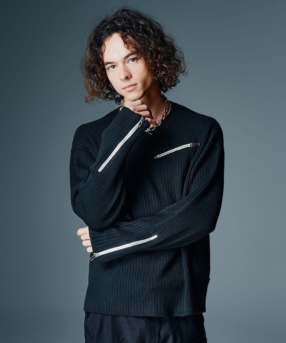 Zip Rib Knit / ジップリブニット glamb 瓦