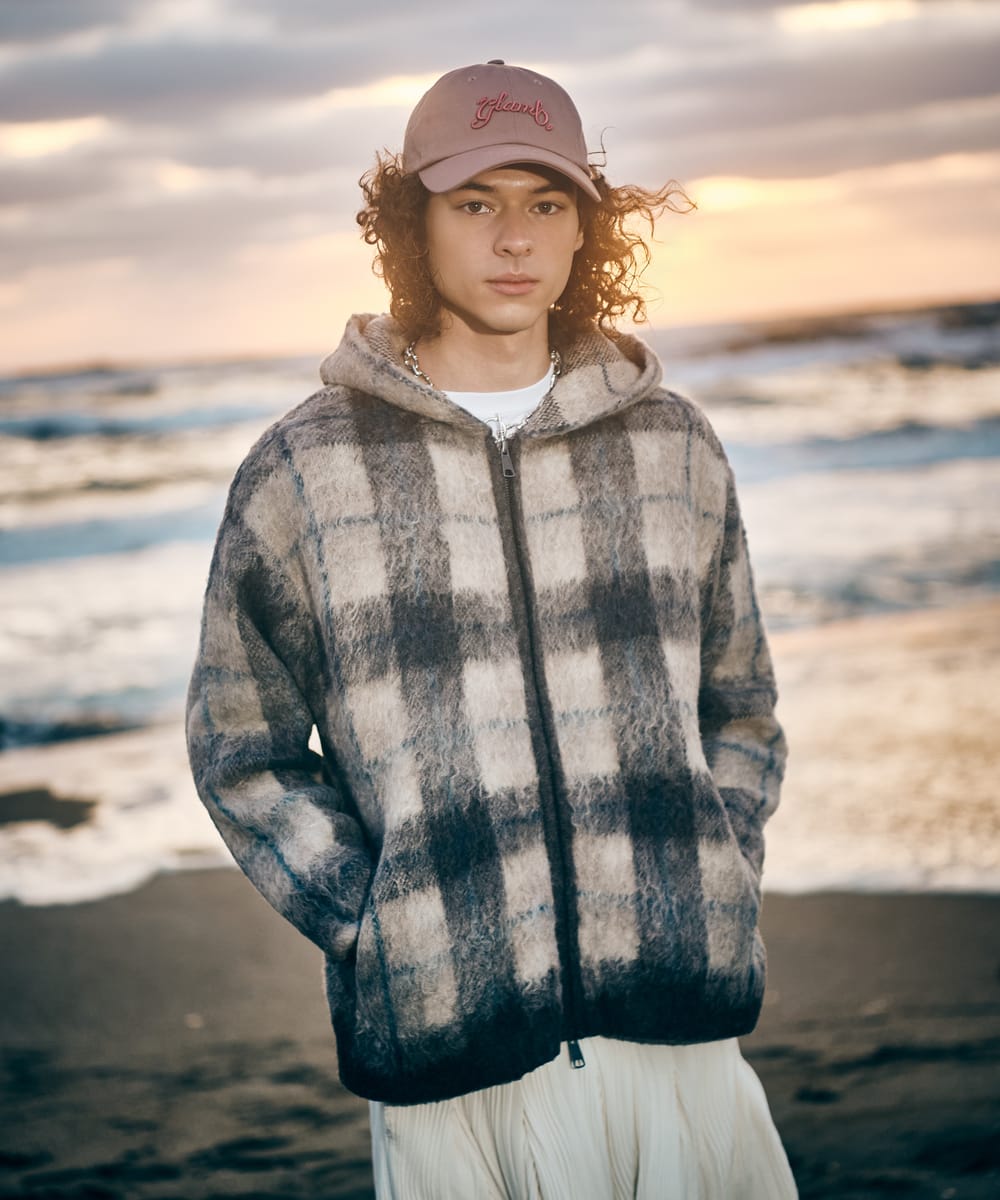 Check Knit Hoodie / チェックニットフーディー glamb 瓦