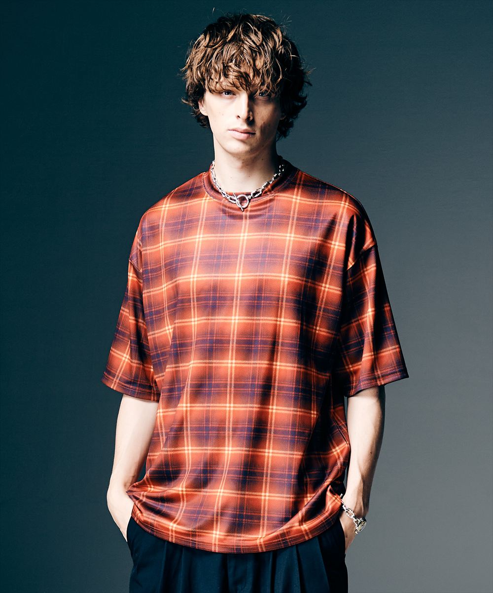 Tech Mesh Check T-Shirt / テックメッシュチェックTシャツ　glamb グラム