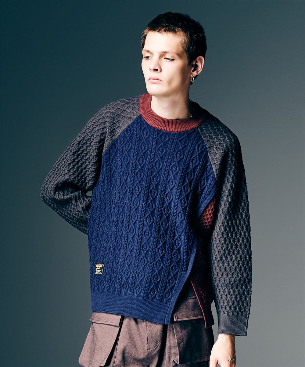Asymmetry Cable Knit / アシンメトリーケーブルニット glamb 瓦