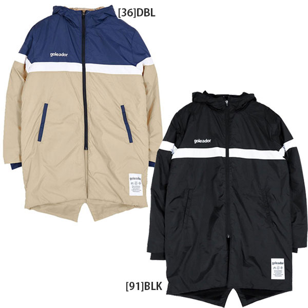 ゴレアドール goleador 裏フリース 中綿Middle Length モッズ G-2571 蹴球 フットサル 二分の一厚地の外套 防寒 ジップ メンズ