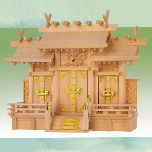 【送料無料】【神棚・お宮】 屋根違い三社 小 （彫物付）