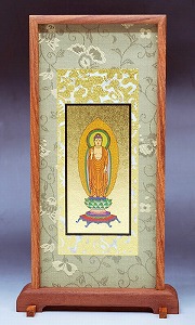 照明ランプ掛軸 ご本尊〈阿弥陀如来〉・浄土宗 西陣ドンス 紫檀 ・ミニ・小 高さ20珊～
