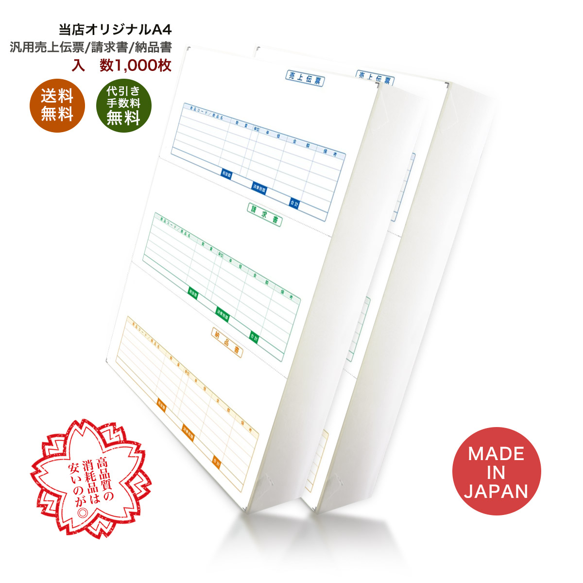 【最強配送】334601伝票 1,000枚 品番:INO-4601 送料無料 代引き手数料無料 安心の日本製　オリジナル伝票　弥生販売対応用紙｜名刺印刷・年賀状なら-印刷の王様-