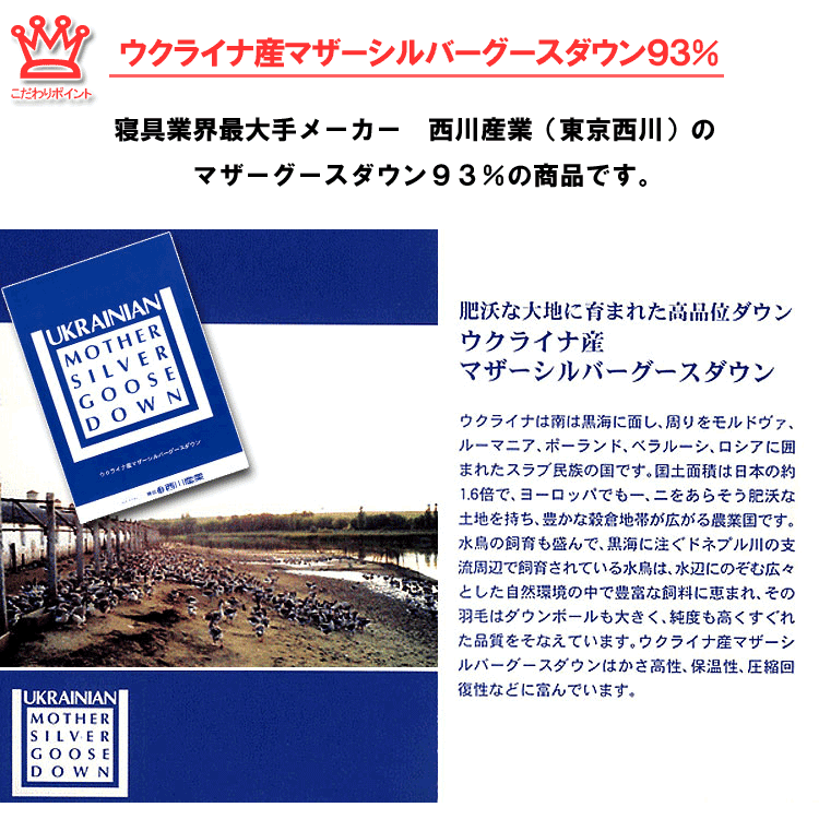 東京西川 羽毛合い掛け布団 ウクライナ産マザーグースダウン93