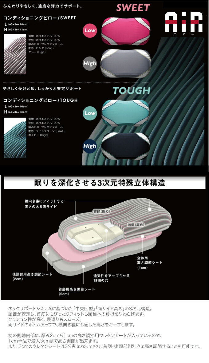 西川エアー Air 枕 まくら ピロー ピロー エアー3d コンディショニングピロー エアー枕 スウィート Air 枕 Sweet タフ Tough Ai0010 肩コリ 首コリ 横寝 布団とパジャマ ふとんハウス ポイント10倍 送料無料 東京西川 正規品 カズやネイマールが選んだエアー