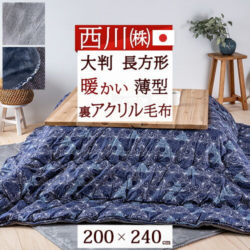 マラソン★最大2万円OFFクーポン 西川 こたつ布団 長方形 日本製 西川 こたつ掛け布団 薄型タイプ コタツ布団 おしゃれ 抗菌 防臭 防ダニ 200×240cm 大判（天板サイズ80×120cm 90×120cm）撫松庵
