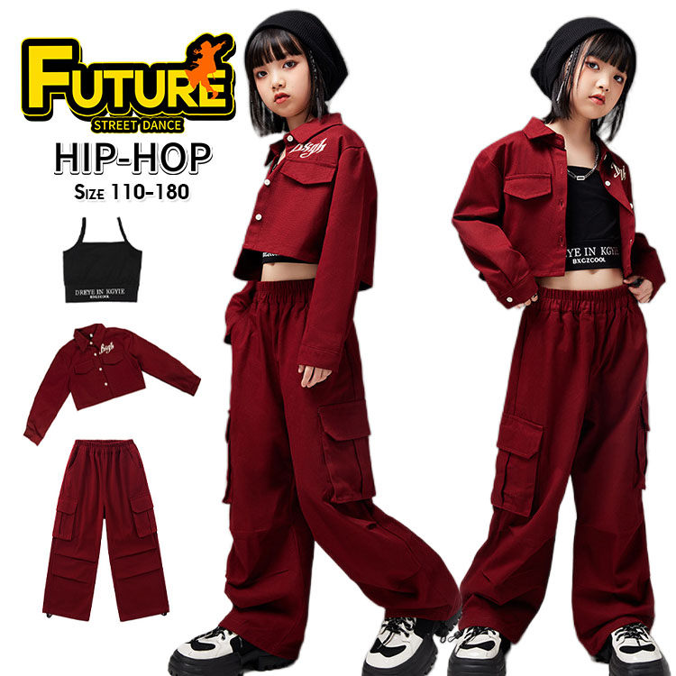 ・手作りダンス衣装　赤のワンショルダー 13枚　フレアパンツ6枚 手作りダンス衣装 赤のワンショルダー 13枚 フレアパンツ6枚
