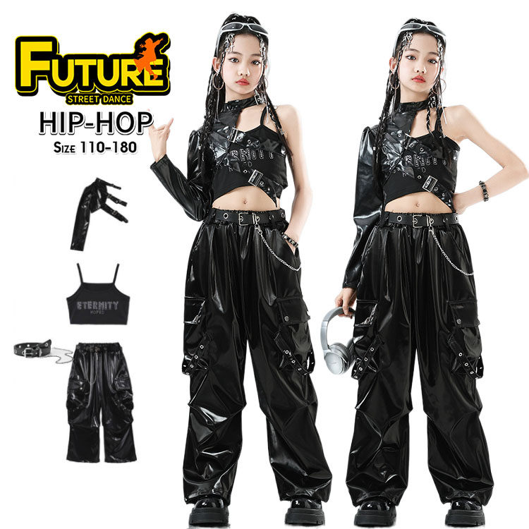 楽天市場】レザーパンツ ワンショルダー 長袖 k-pop 衣装 キッズダンス