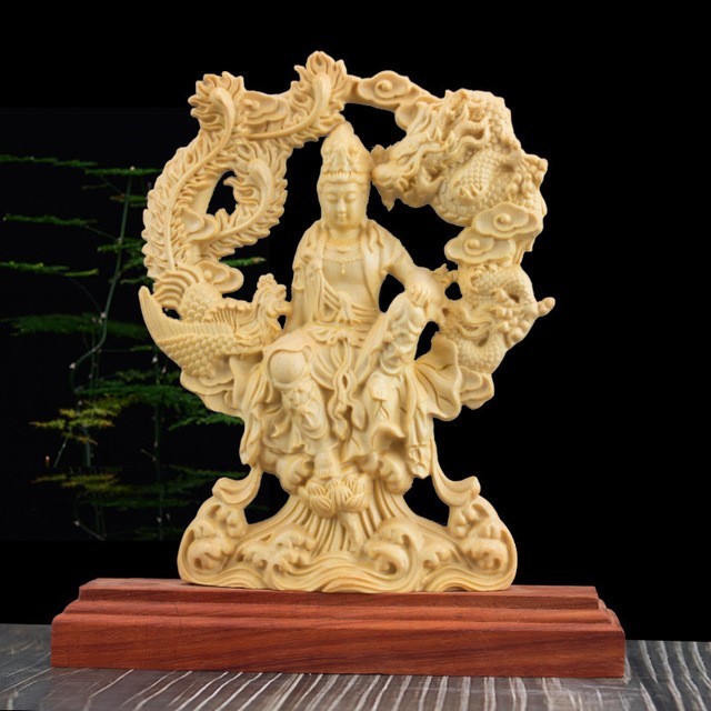 大型 鳳凰　観音菩薩 木彫　仏像 彫刻　開運　風水　置物　縁起物　インテリア 置物 黄金 千手観音菩薩 杖 両手 風水 置物 仏像 風水グッズ