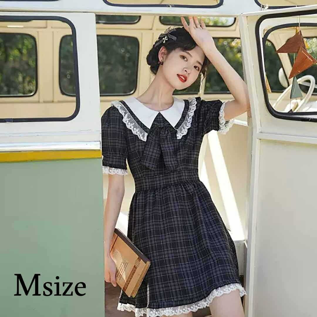 楽天市場】【在庫限り】ワンピース チェック柄 ブラック 半袖 Mサイズ