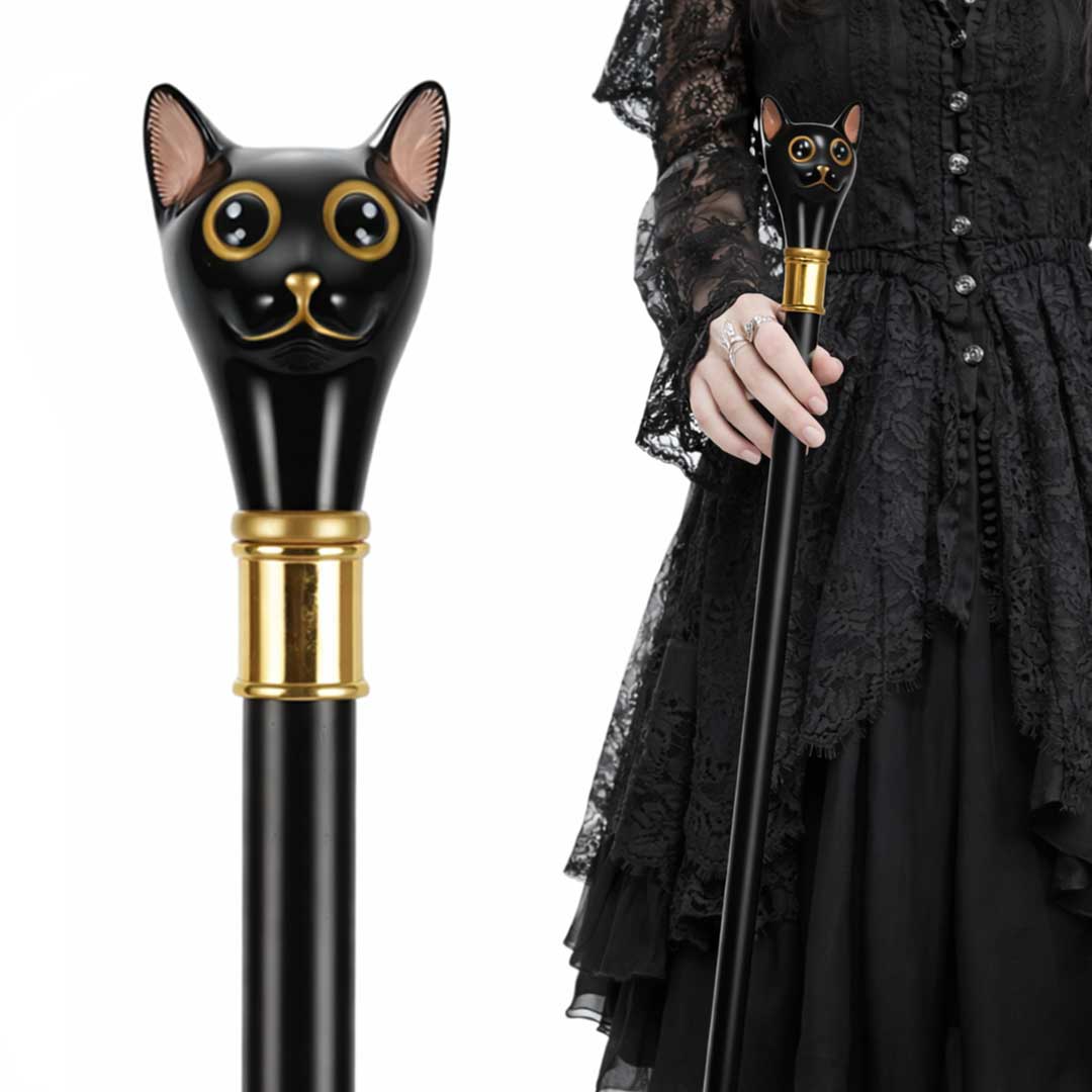 杖 クロネコ 黒猫 ステッキ ブラックキャット メンズ レディース 紳士 ヴィンテージ風 ゴシック パンク ファンタジー 中世 おしゃれ ファッション 装飾ステッキ アート 小道具 ファッション小物 舞台 撮影 文化祭 学園祭 劇 コスプレ 仮装 ハロウィン 雑貨 男女兼用