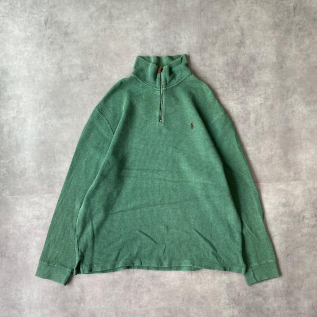 【中古】ポロバイ ラルフローレン ハーフジップニット 刺しゅう XL カーキ 緑 11298 ユーズド USED 中古 レトロ メンズ レディース 一点物 アメカジ 古着 メンズファッション-トップス-ニット・セーター