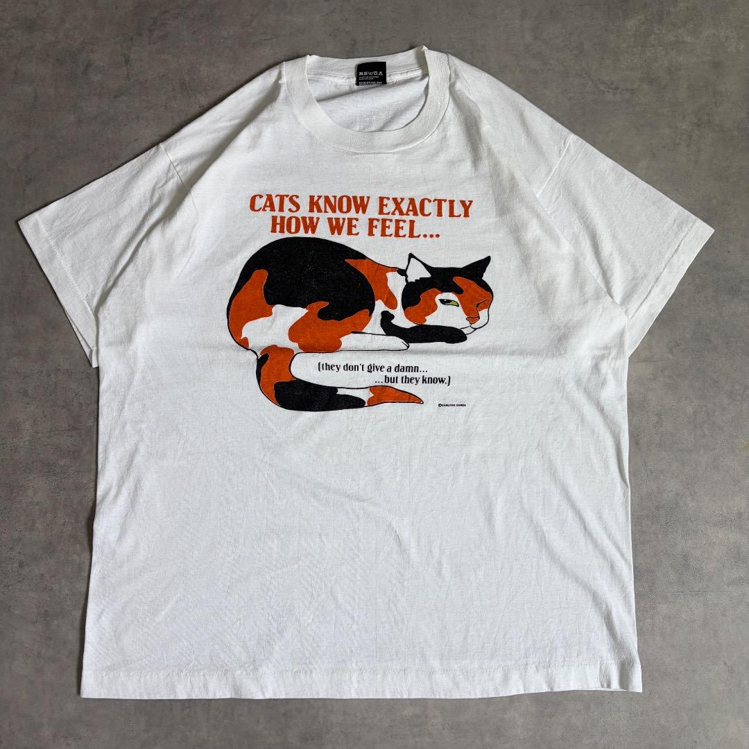 【中古】【古着】フルーツオブザルーム 毛の荒物T 90s USA 猫 XL 白 20323 ユーズド USED 中古 レトロ メンズ レディース 一点物 アメカジ 古着 メンズファッション-Tシャツ・カットソー-トップス