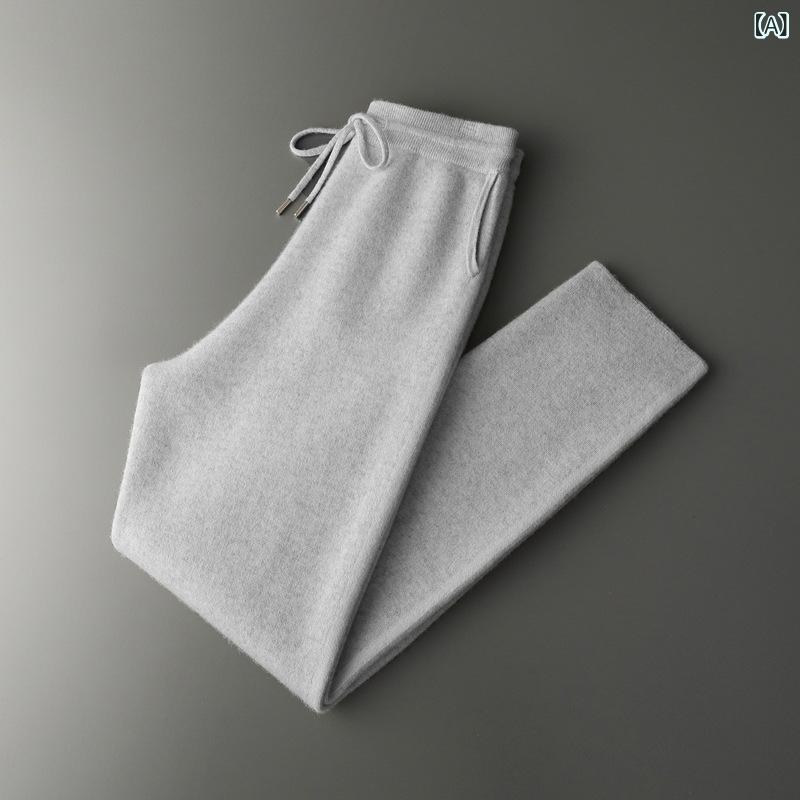 空気 層の 厚い 色 合わせの カシミヤの ズボンの 男性の カジュアルな ゆったりと した メリヤスの まっすぐな 筒の 高い 腰の 百 合の 垂直 感の カジュアルな ズボン