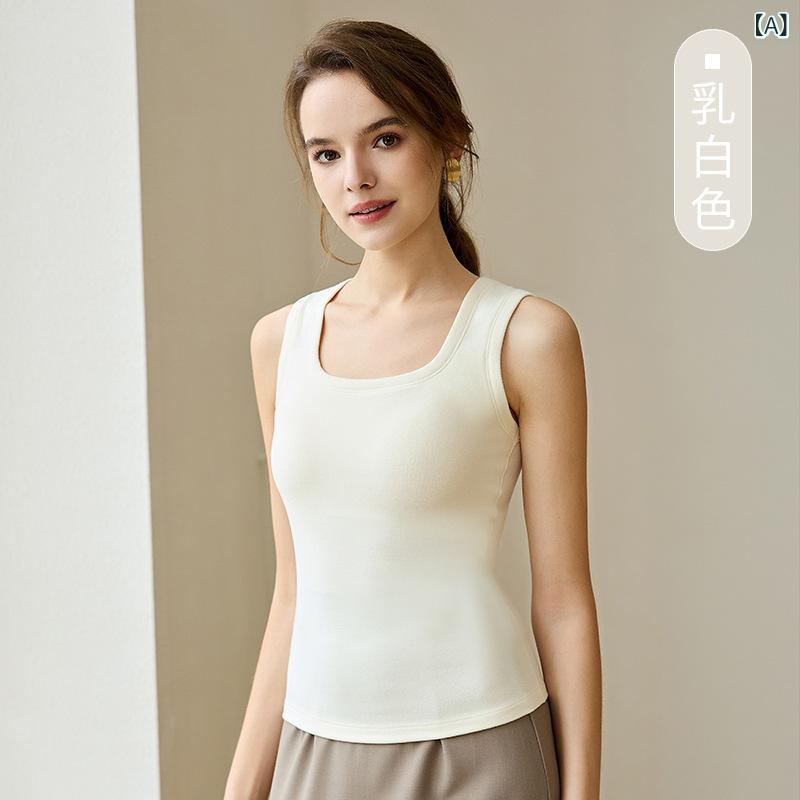秋冬の 新型 女性の 縦 条 徳 絨毛は 胸の パッドの ベストの シルクの 蛋白の 保温の ガーターの 外で 底の ベストを 着ます。