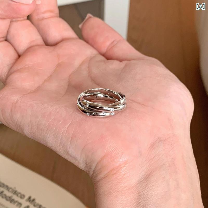 S 925 純銀 中古 風 多層 巻き 三 環 指輪 高級 感 シンプル 重ねて ダイヤモンドを 入れた 指の 指輪を プレゼント します。